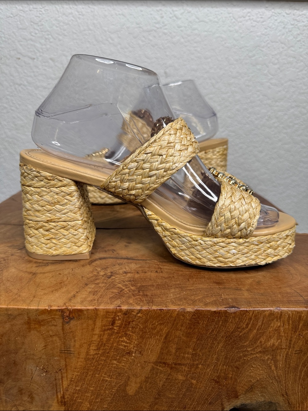 ABOUND RONDA RAFFIA PLATFORM
MULE SANDALS RHINESTONE BUCKLE NATURAL SIZE 6.5 - Picture 6 of 16